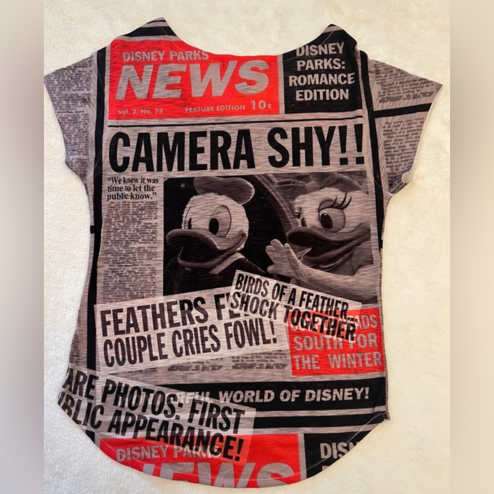 Disney Parks Newspaper Print Shirt - Mickey & Minnie "My True Love" - Size Small - Picture 2 of 5